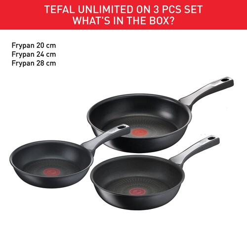 Unlimited ON Stekepannesett 20 cm / 24 cm / 28 cm
