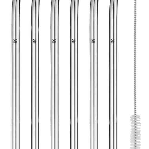 Baric sugerør, bøyde med børste, 6 stk (24 cm) i rustfritt stål 