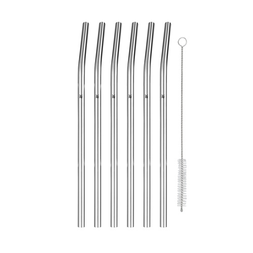 Baric sugerør, bøyde med børste, 6 stk (24 cm) i rustfritt stål 