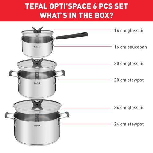 Tefal Opti'space 6 pcs set Grey