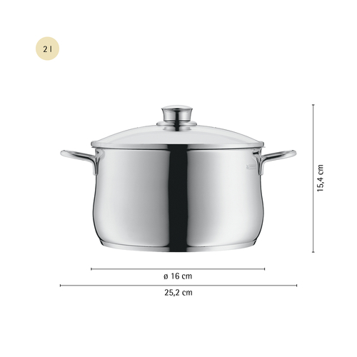 Diadem Plus gryte 16 cm /2 L med lokk, rustfritt stål Cromargan® 