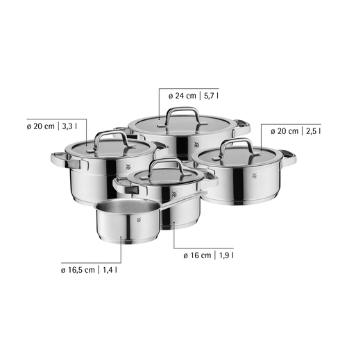 Compact Cuisine grytesett 5 stk m. Lokk (24/20/20/16/16cm) Stål 