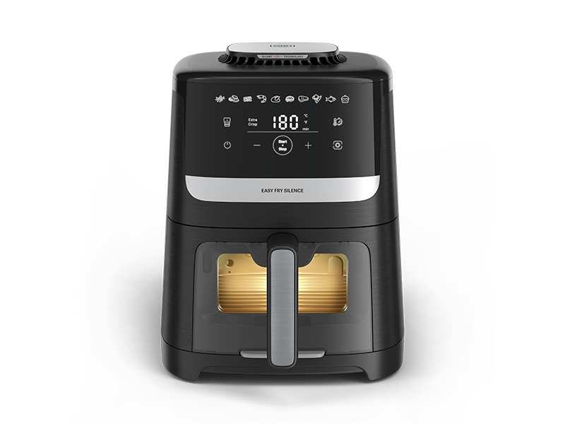 Nyt matlaging uten støy med vår mest kompakte og stillegående air fryer.Easy Fry Silence kan du tilberede maten uten høy og forstyrrende lyd, takket være den innovative Silent-teknologien.