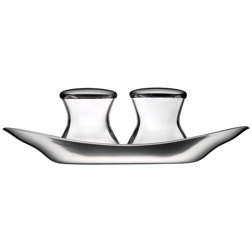 Wagenfeld salt- og peppersett i glass, inkl. stålbrett 