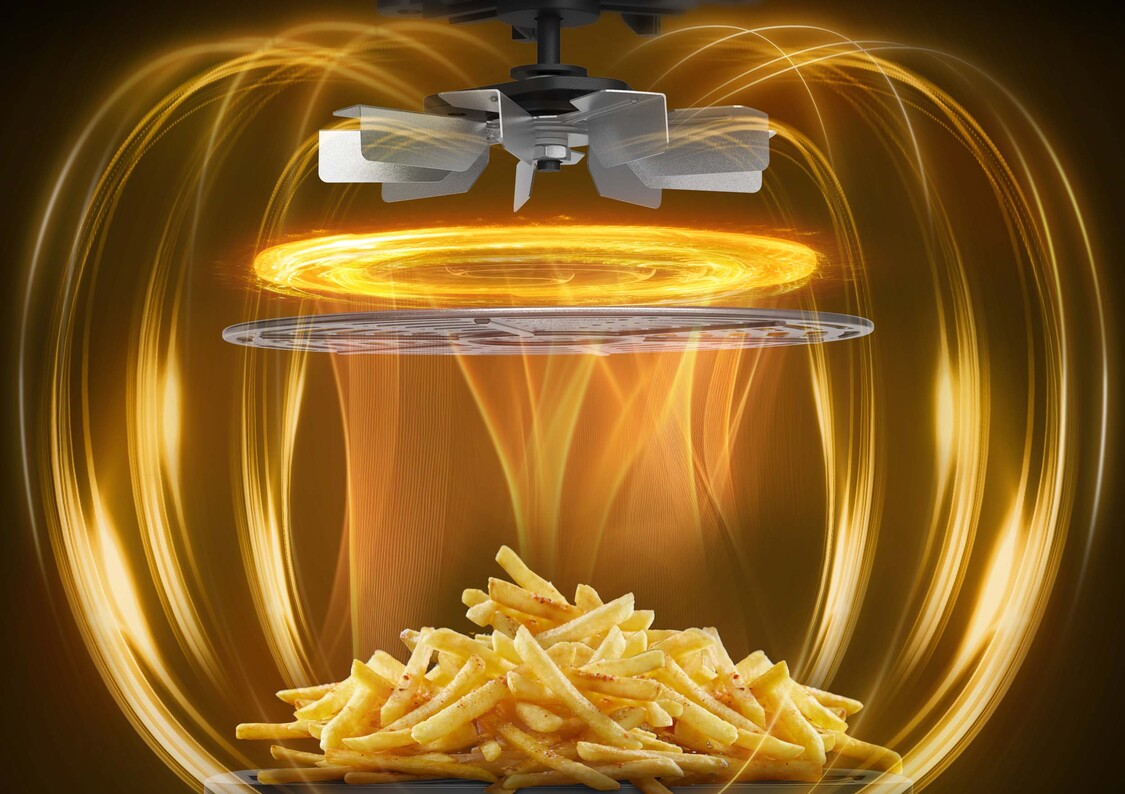 En airfryer bruker avansert varmluftsteknologi for å tilberede mat