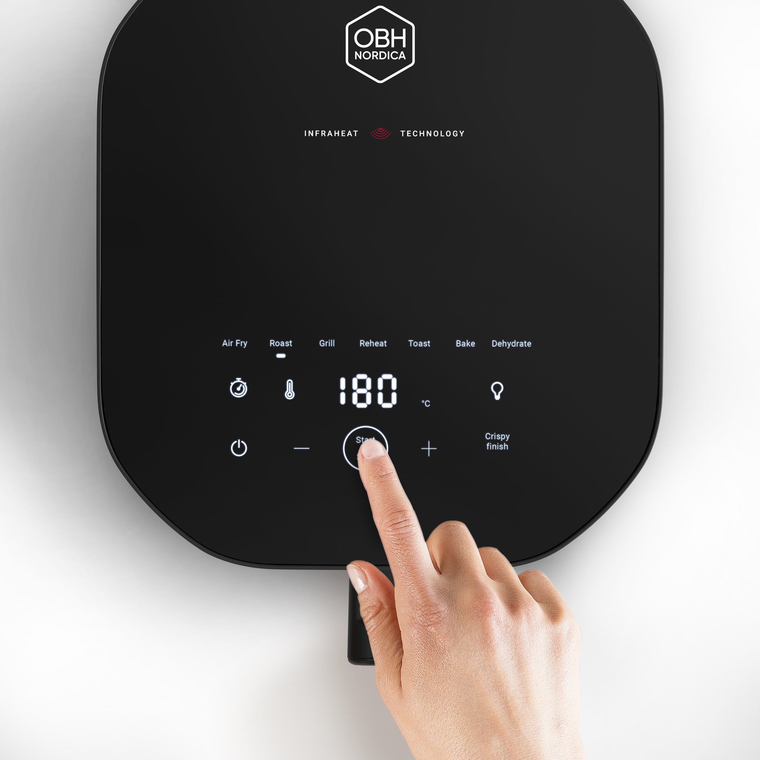 Enkel berøringsdisplay med 7 forhåndsinnstilte programmer samt manuelt modus fra 70°C til 230°C