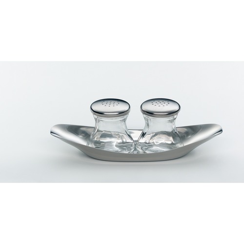 Wagenfeld salt- og peppersett i glass, inkl. stålbrett 