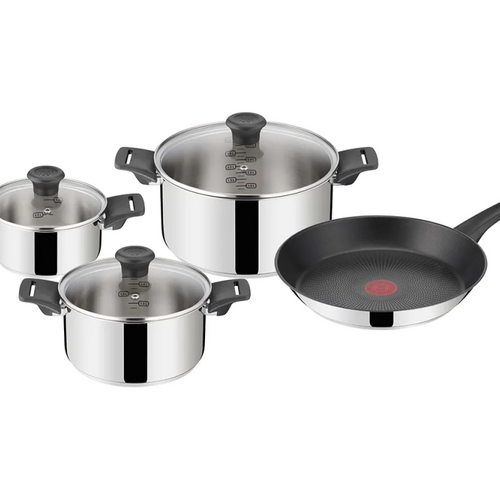Jamie Oliver Everyday Kitchen Stainless Steel set 7 pcs. (FP 28 cm, Stewpots 16/20/24 cm w. 3 lids)