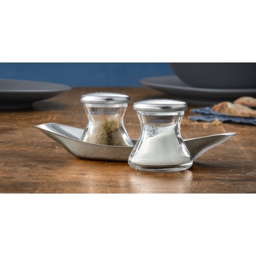 Wagenfeld salt- og peppersett i glass, inkl. stålbrett 