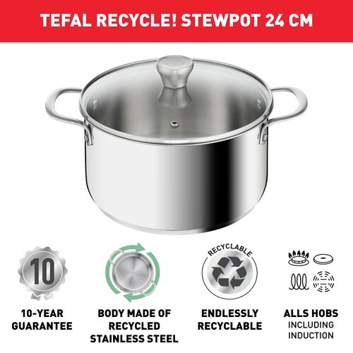 Recycle Gryte 24 cm med lokk Rustfritt stål 